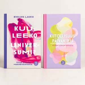 Kuuleeko universumi? ja Kiitollisuuspäiväkirja – Hyvän elämän hippusia rinnakkain Kiitollisuuspaketissa